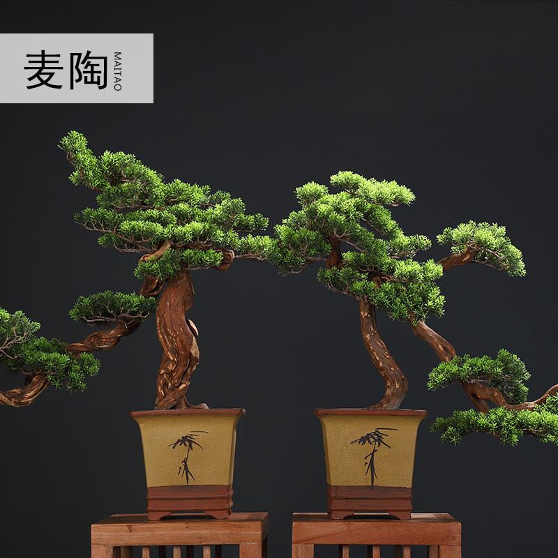 美帮汇新中式家居摆件四季迎客松盆景酒店走廊绿植玄关装饰高清大图