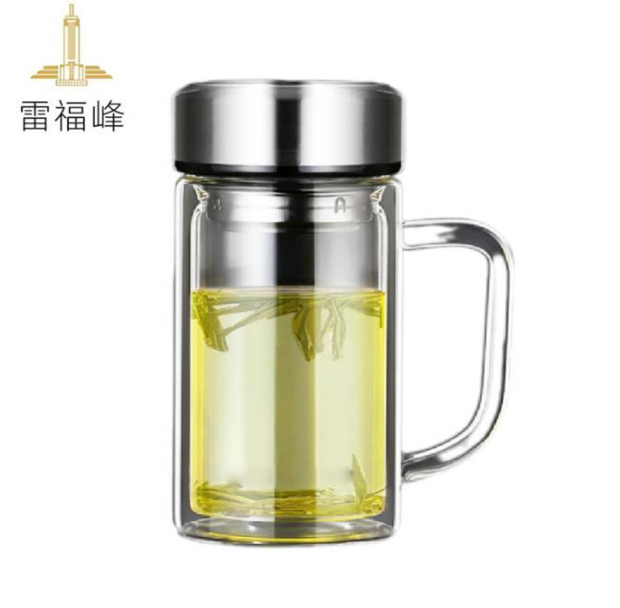 雷福峰双层玻璃杯大容量带把手滤网茶杯570ml/个