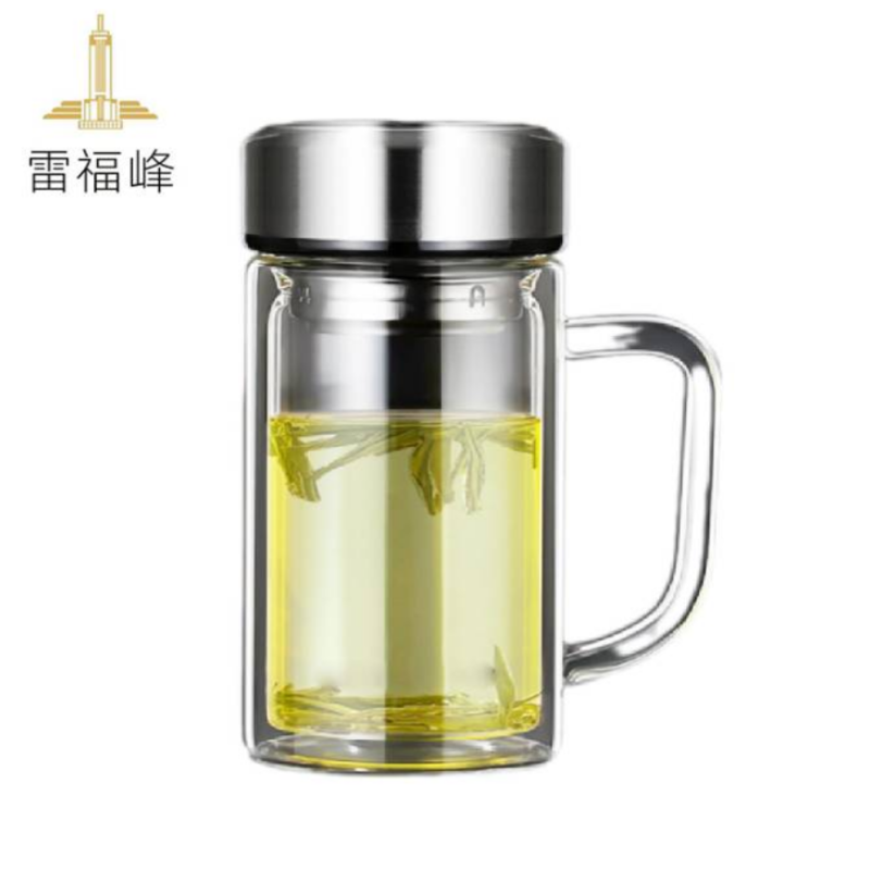 雷福峰双层玻璃杯大容量带把手滤网茶杯570ml/个