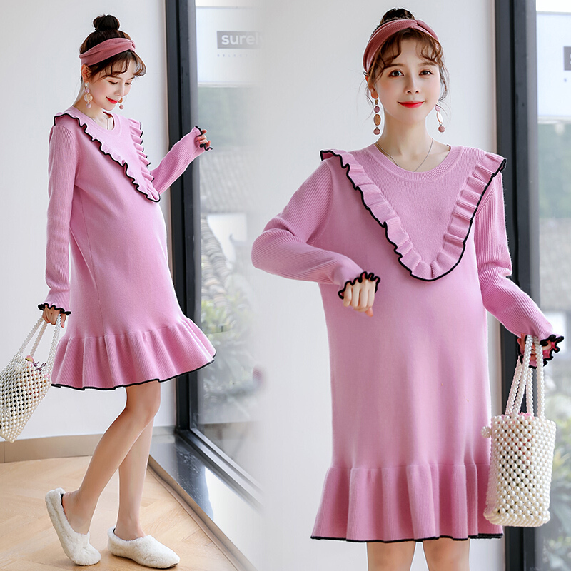 迪鲁奥(diluao)孕妇装秋装新款时尚款洋气宽松孕妇女秋冬季中长款上衣