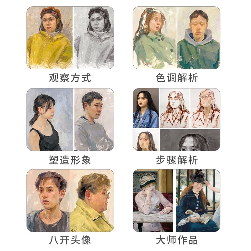 [正版]造型全体系色彩头像临摹画册书陈建龙彦和文化2023美术生高分联高考色调范画水粉丙烯人物半身像五官头部局部绘画教高清大图