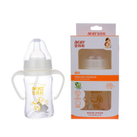 爱得利IVORY婴儿奶瓶带吸管手柄宽口奶瓶玻璃奶瓶150ml A100