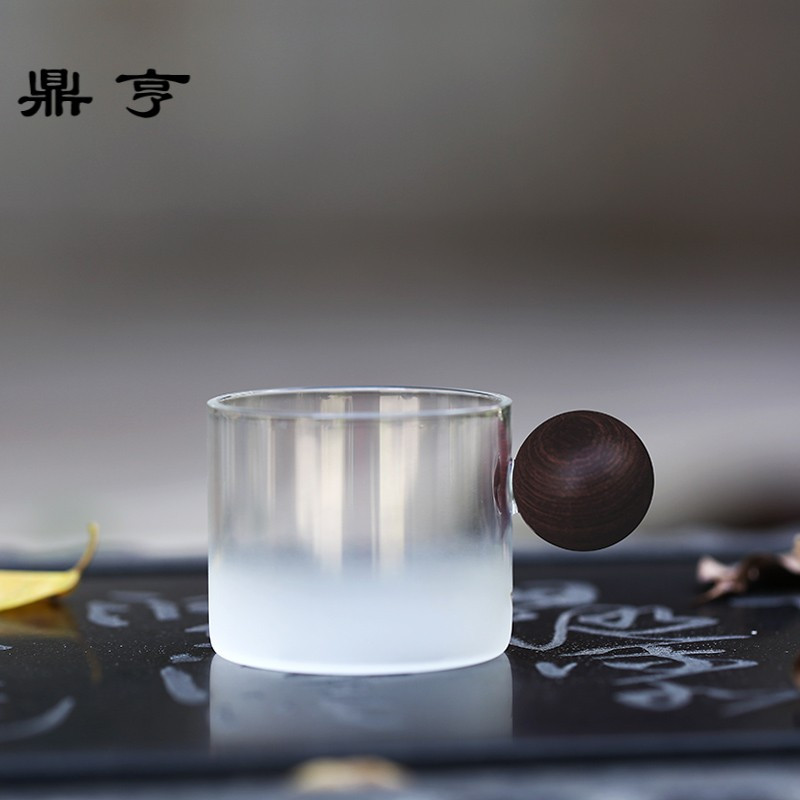鼎亨手工耐热玻璃杯品茗杯半喷雾磨砂小茶杯圆月杯实木主人杯功夫