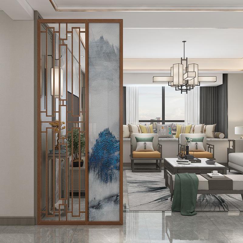 bonjean新中式屏风隔断客厅入户玄关遮挡家用格栅装饰酒店实木定制座