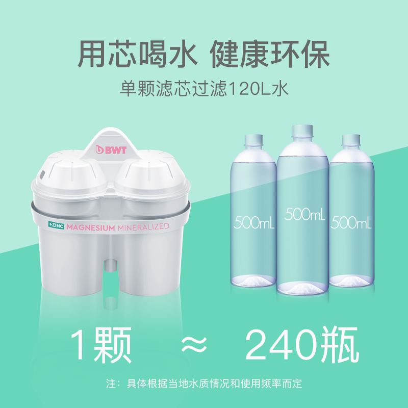 倍世(BWT)滤水壶滤芯第四代锌加镁成长款滤芯6只装净水壶滤芯 家用净水壶滤芯 锌加镁 德国原装进口滤芯
