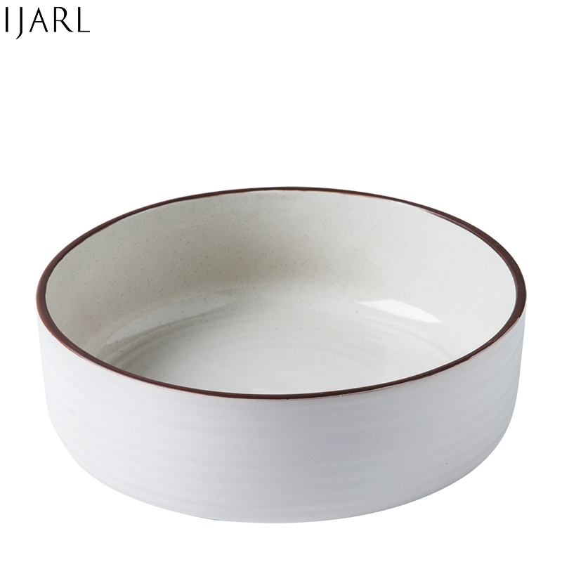 亿嘉IJARL 日式简约家用陶瓷大汤碗菜碗面碗沙拉碗水果碗餐具韦斯顿8.5英寸白色单只装