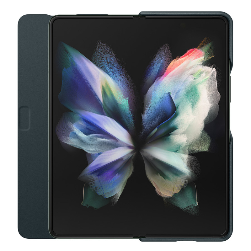 三星 Galaxy Z Fold3 5G原装真皮翻盖保护套W22 F9260手机折叠屏手机套 柔软真皮保护壳手机壳 绿色