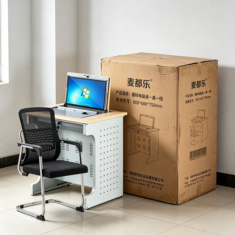麦都乐 翻转电脑桌一桌一椅 800*600*750mm 套高清大图
