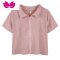 七斓短袖t恤正肩拉链短款polo领女装夏季白色显瘦小众独特辣妹上衣服