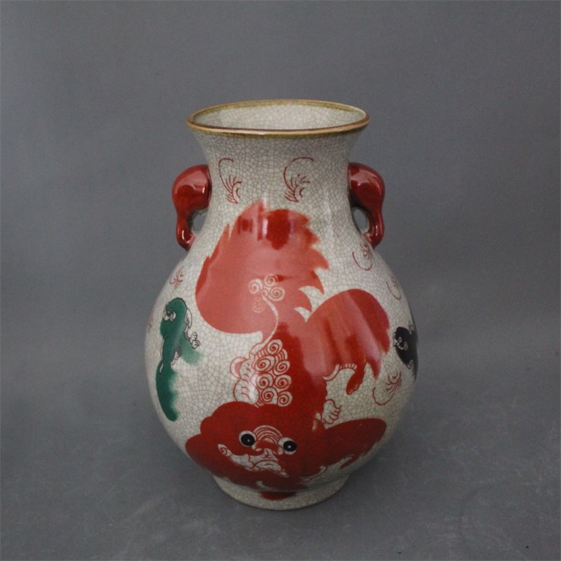 美帮汇景德镇仿古陶瓷乾隆粉彩太狮少保同福筒家居装饰摆件展柜收藏做旧高清大图