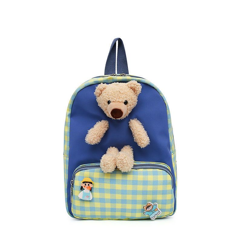蓝色小熊卡通可爱学生双肩包书包背包帆布韩版小背包儿童旅游包男女童