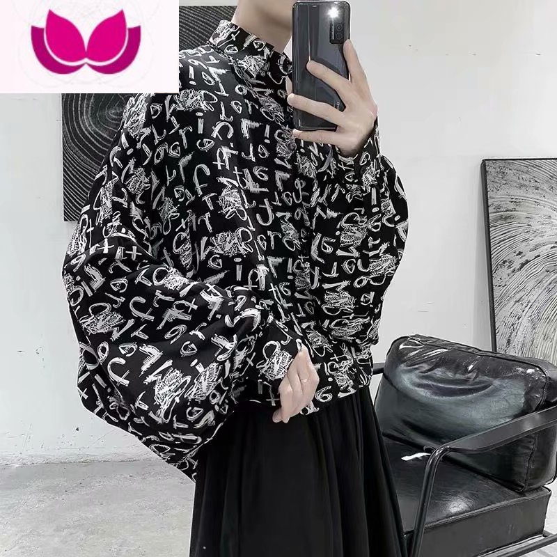 七斓网红很仙的花衬衫男潮宽松长袖夜店男装发型师衬衣小众设计感寸衫