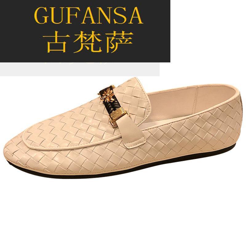 GUFANSA法国奢侈品牌 欧洲上流名士高端品牌2022夏季潮牌小白鞋男士官方奢品小蜜蜂豆豆鞋真皮编织软底懒人鞋