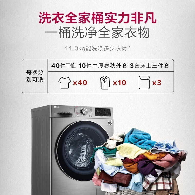 LG FD10PN4 10/7Kg 钢钻玻璃门 蒸汽除菌除螨除皱 高温洗涤 多样烘干 纤薄机身 洗干一体机滚筒洗衣机高清大图