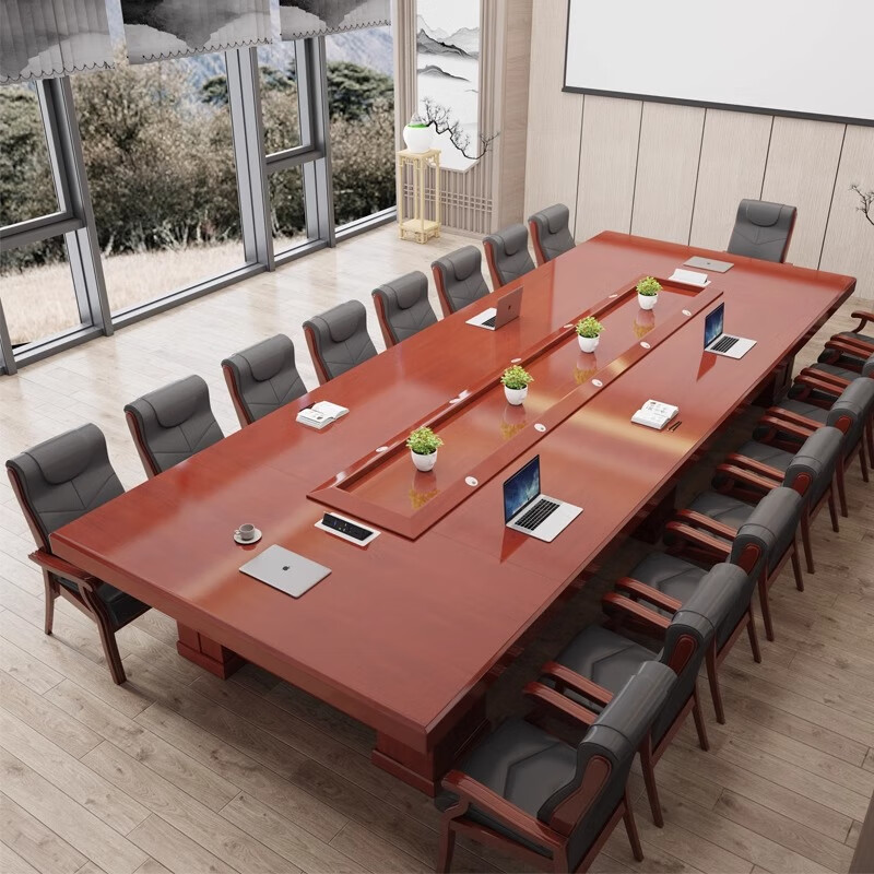 鑫金虎 油漆贴木皮会议桌办公桌大型会议室接待洽谈桌不含椅4m高清大图