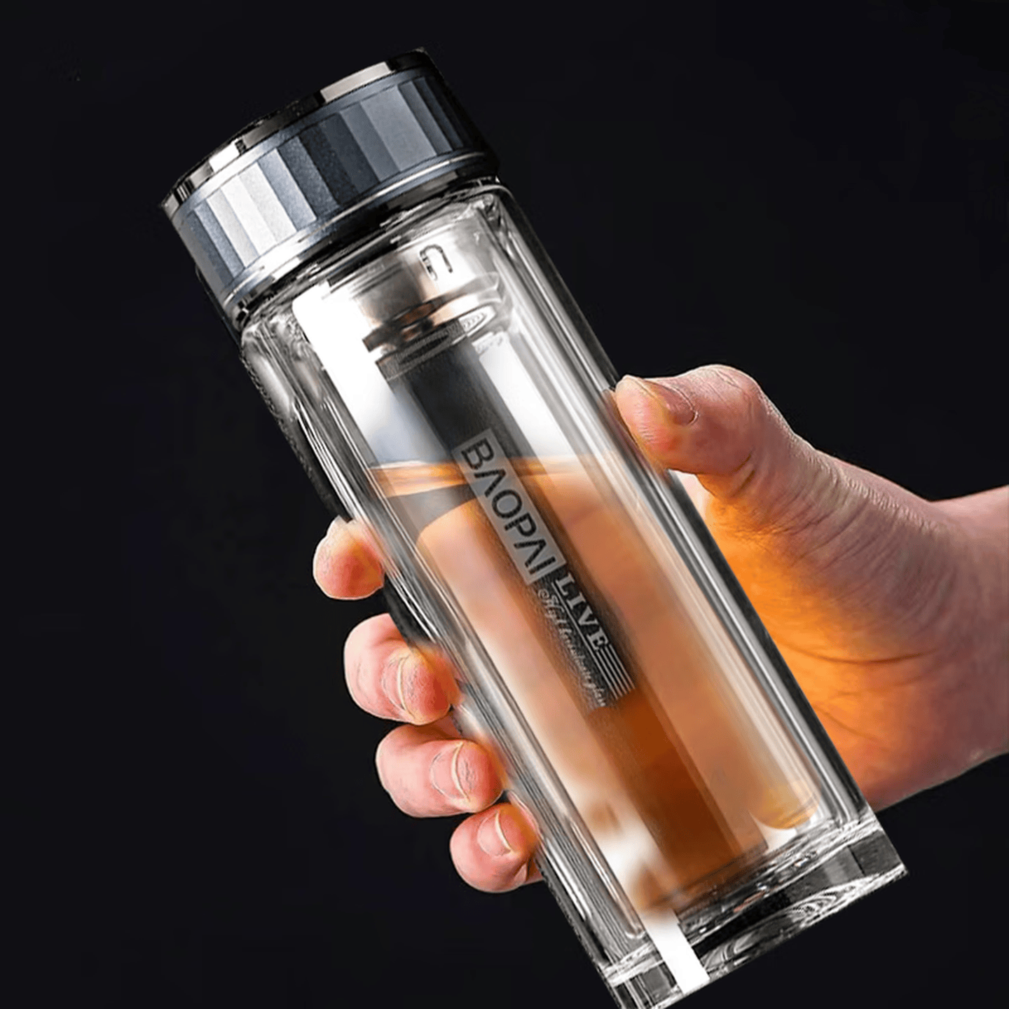 豹牌高硼硅玻璃杯咖啡杯茶水分离杯加厚耐磨隔热送爸妈老婆男女朋友 BP03-G2022蓝爵蓝色350ml高清大图