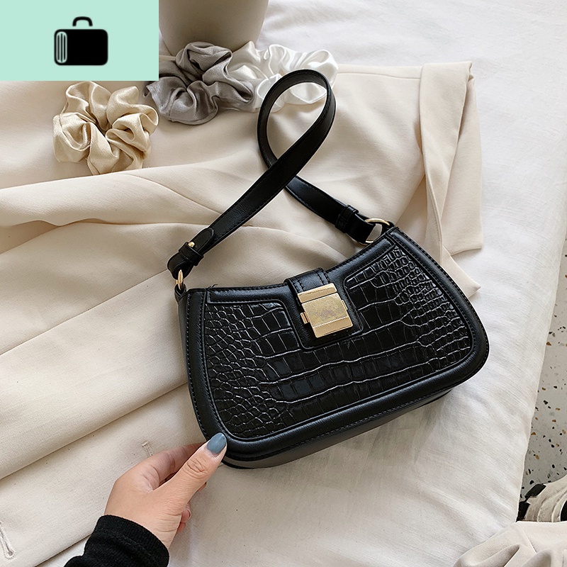 白色包包女2020流行新款夏季百搭手提单肩包休闲法棍包ins超火包NEWLAKE 黑色