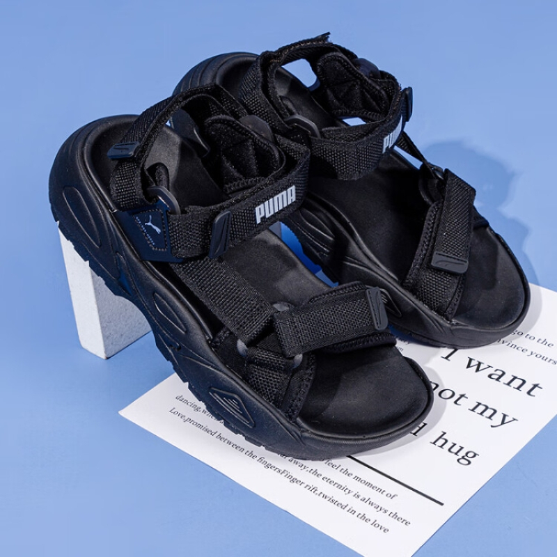 彪马(PUMA)男鞋女鞋 2023夏季户外运动鞋沙滩鞋舒适透气魔术贴休闲凉鞋 389075-01 35.5