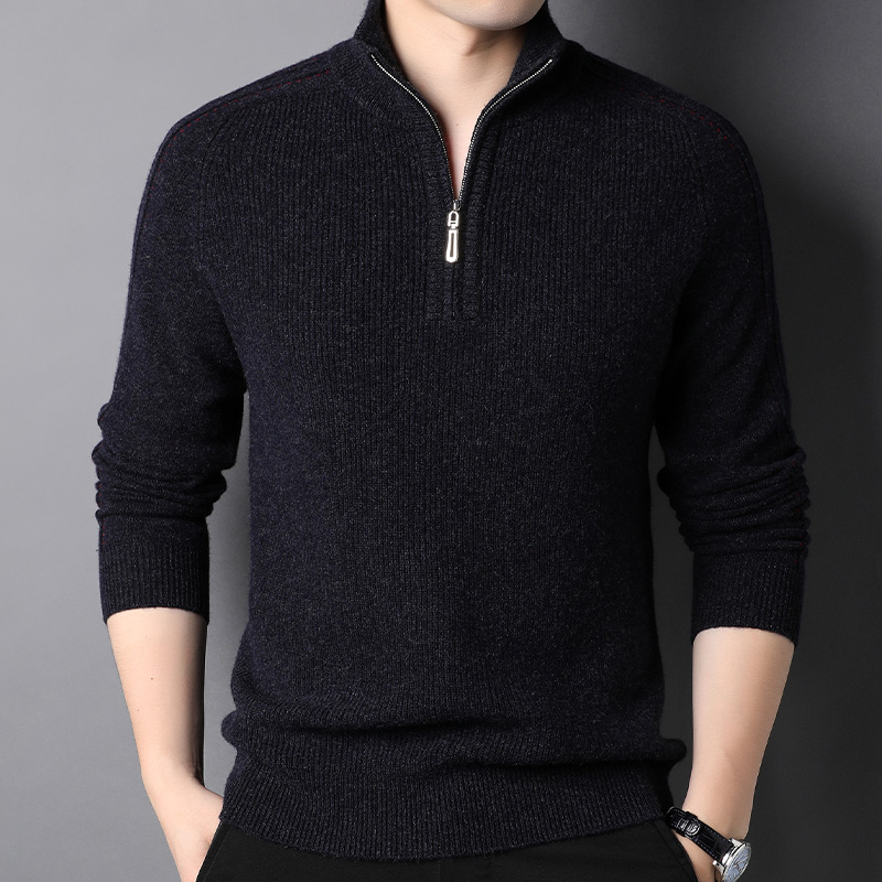 免费试穿100%羊绒毛衣男士羊毛衣拉链领春秋休闲打底纯山羊绒衫品牌毛衣男商务休闲大码毛线衣正品 3652黑灰 175/92A