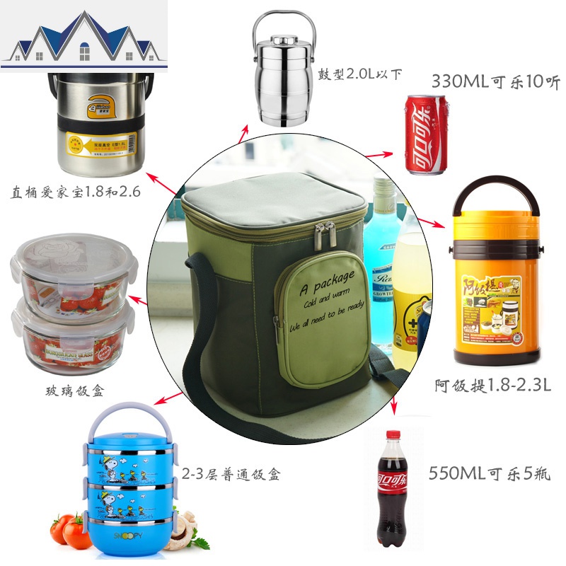 韩式圆形饭盒袋大号装保温桶袋子上班族带饭便当包加厚铝箔保温袋 三维工匠收纳袋高清大图
