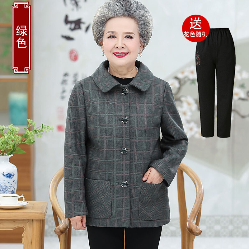 迪鲁奥（DILUAO)轻奢品质中老年人秋装女奶奶装妈妈春秋款外套阔太太2019新款开衫宽松上衣_766 绿色上衣+春秋长裤 2XL建议100-120斤左右详情咨询客服