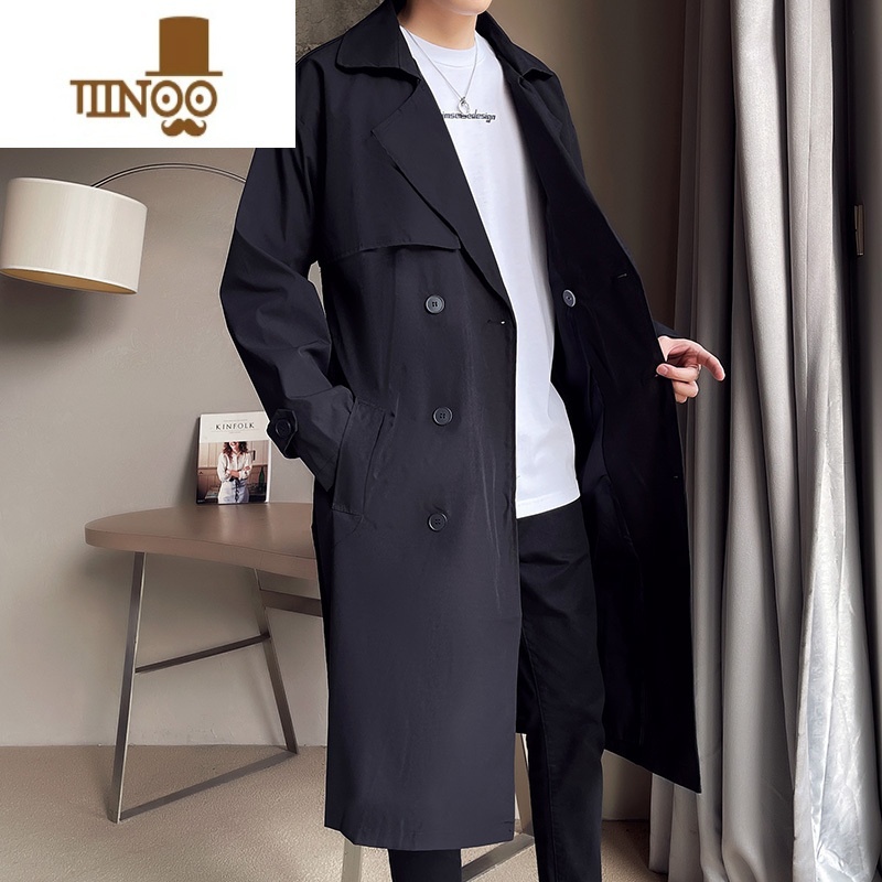 YANXU双排扣大衣男士特宽松潮流加长过膝行政外套秋季米白色中长款风衣高清大图