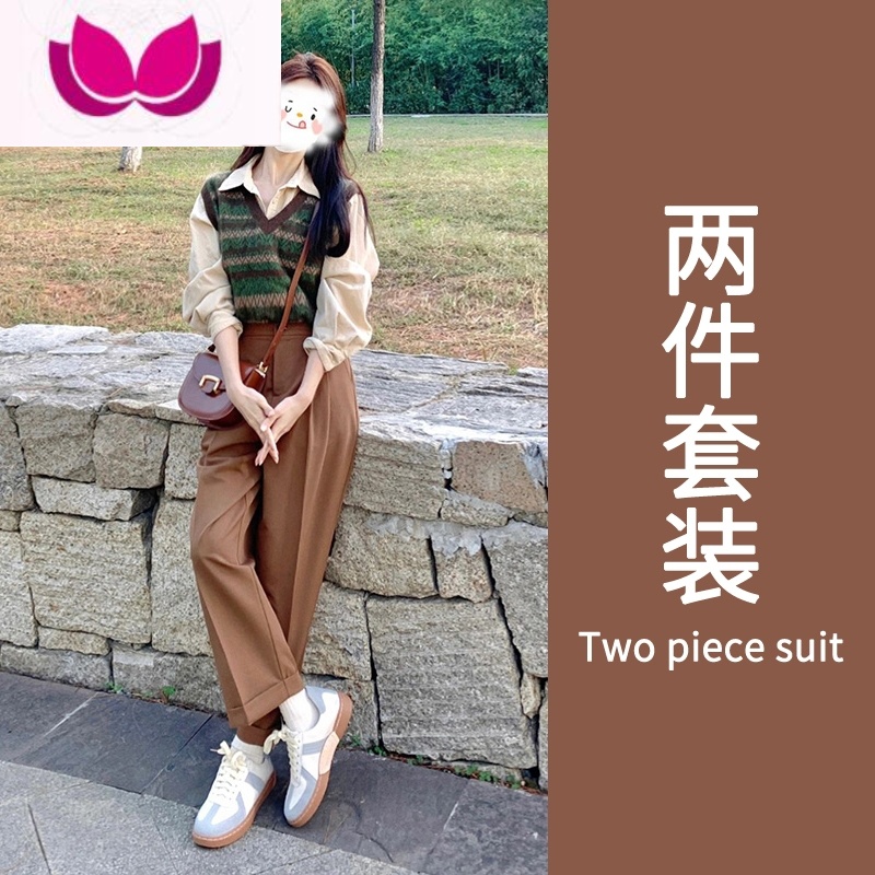七斓早春季2023新款女装茶系穿搭一整套盐系温柔炸街奶乖套装 马甲+衬衫两件套装春装一整套显瘦/成套搭配减龄/大码/春装春 S春款/小个子显高/甜美奶乖/温柔系穿搭/初春穿搭/今年流行