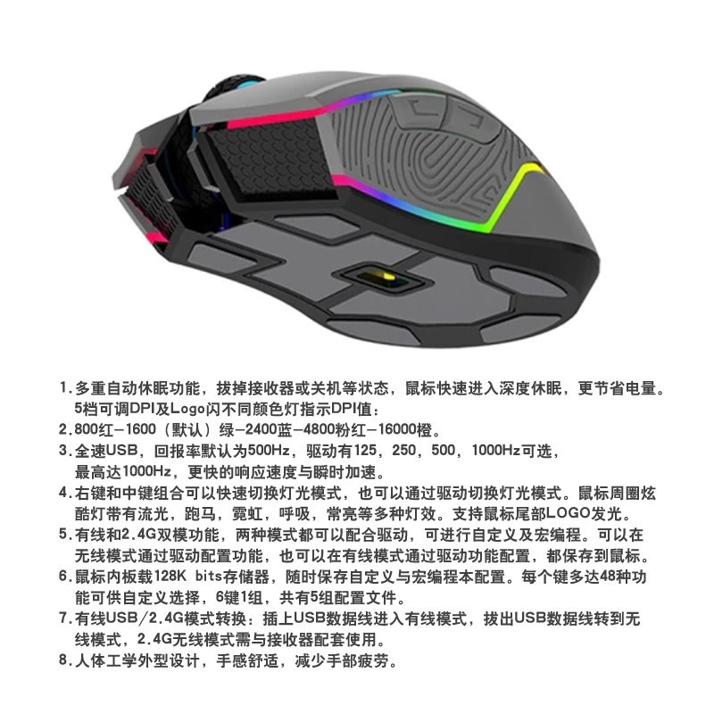 戴尔(DELL)戴记严选 游戏鼠标MS420DS 无线有线双模宏编程鼠标宏电竞鼠标 RGB灯效