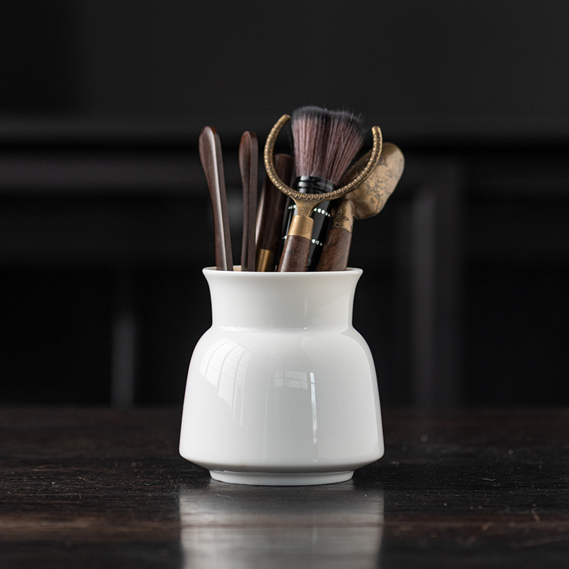 羊脂玉瓷茶道六君子套装黑檀木功夫茶具用品茶夹子泡茶工具配件装-玉瓷六君子/香雪-素雅