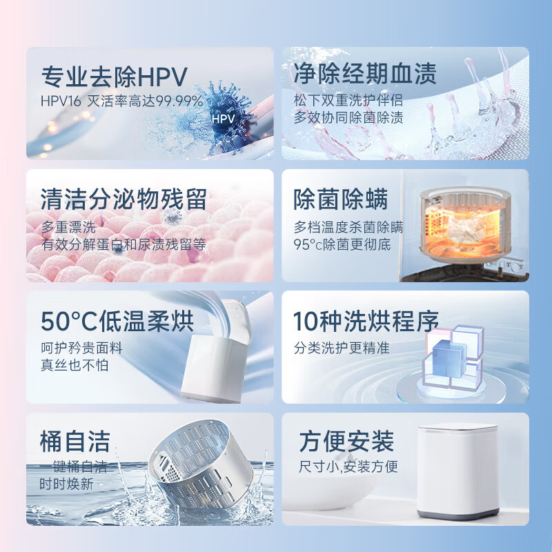 松下小欢洗迷你洗衣机带烘干内衣内裤洗除菌螨去血渍HPV AW050高清大图