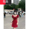 YIBUSHENG方领泡泡袖连衣裙女季桔梗法式小众设计感收腰显瘦红色a字短裙