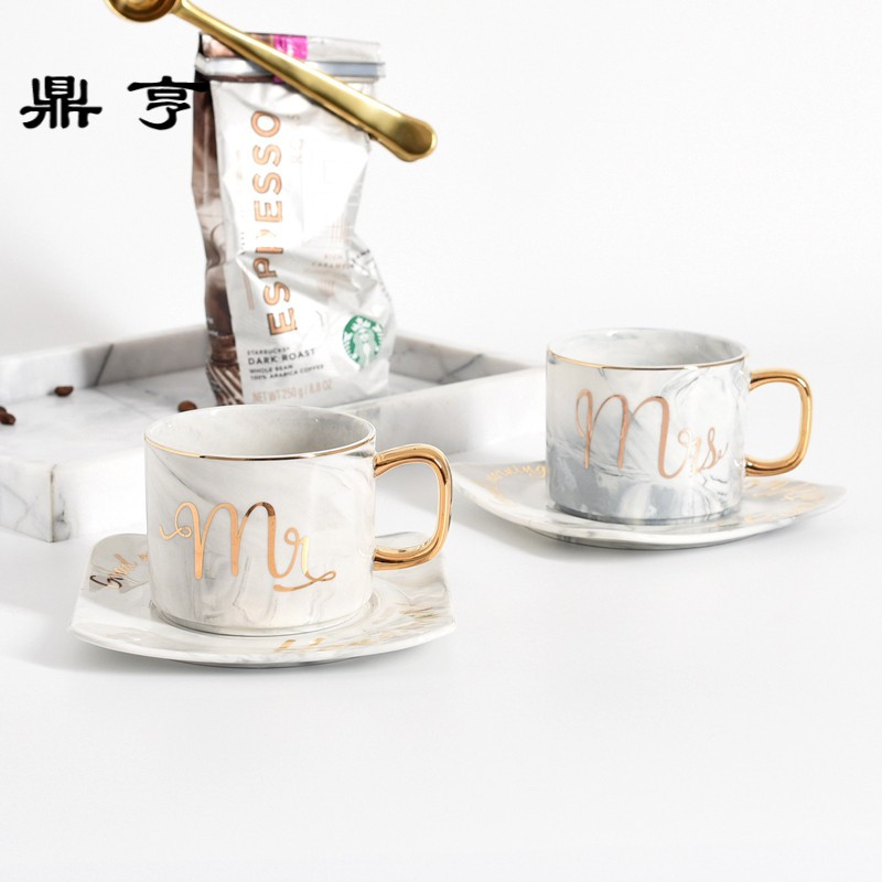 鼎亨小西家 北欧风大理石纹陶瓷咖啡杯碟 描金下午茶茶杯花茶杯情