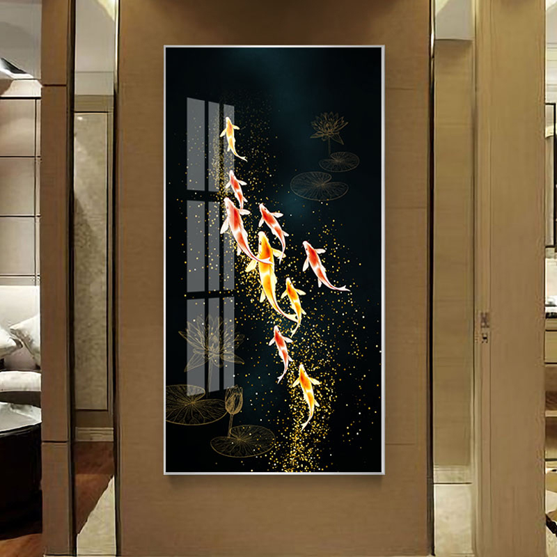 玄关装饰画现代简约走廊过道竖版轻奢挂 jc13(银色边框) 60*120cm晶瓷画(晶瓷工艺+金属框)统一发金色边框(需高清大图
