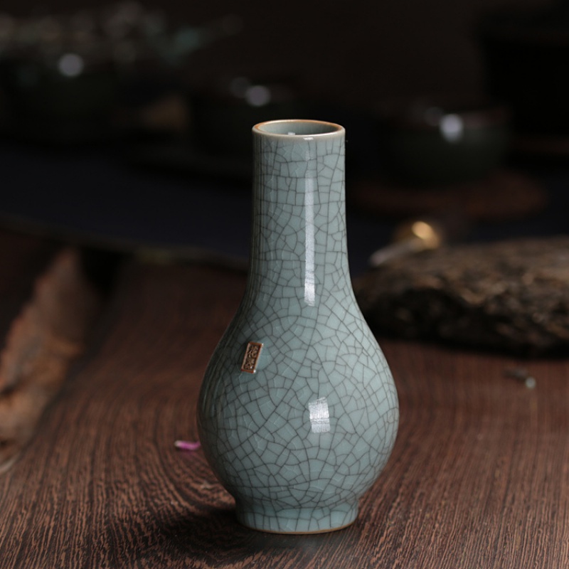 龙泉青瓷小花瓶 陶瓷干花插禅意日式简约水培手工创意摆件家居装 三维工匠 观音瓶(哥窑粉青铁线)高清大图