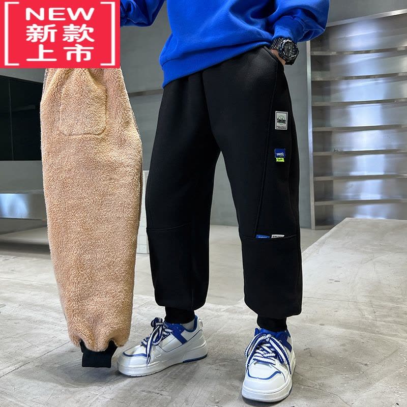 可莉允男童加绒加厚毛裤子冬季2022新款羊羔绒运动裤男孩保暖一体绒洋气保暖裤图片