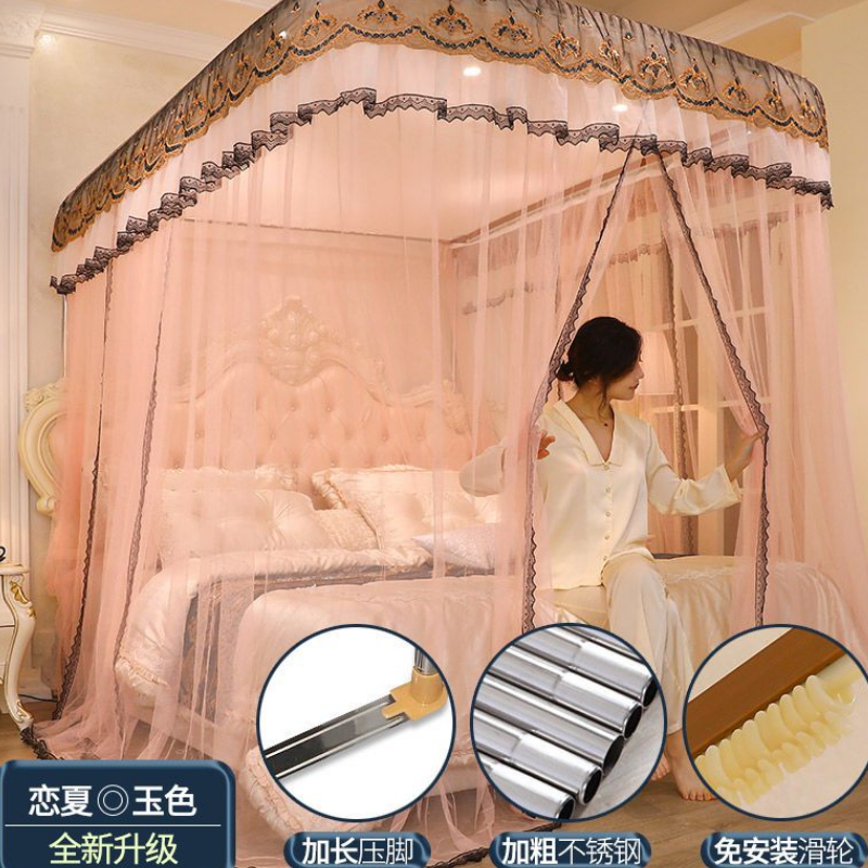 美帮汇自动轨道家用床上u型导轨蚊帐2米1.5m床1.8m2.2夏季文帐欧式纹账高清大图