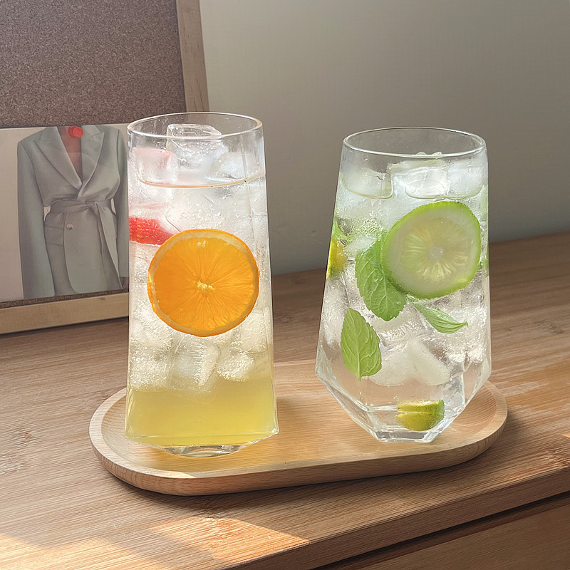 三维工匠ins风菱角玻璃杯网红餐厅水果茶杯苏打气泡水杯冷饮料杯喝水