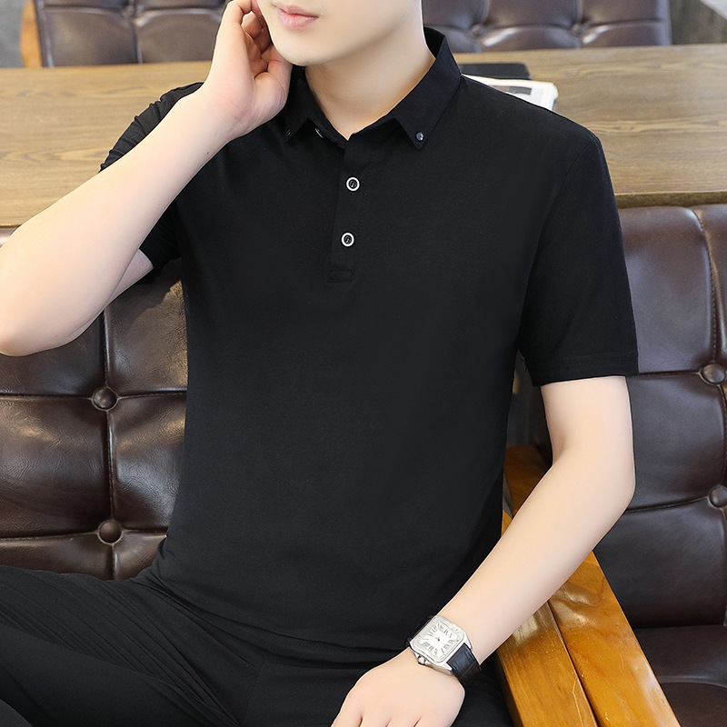 啄木鸟纯棉polo衫短袖男士夏季新款高端翻领时尚修身商务休闲上衣 T115黑色 3XL