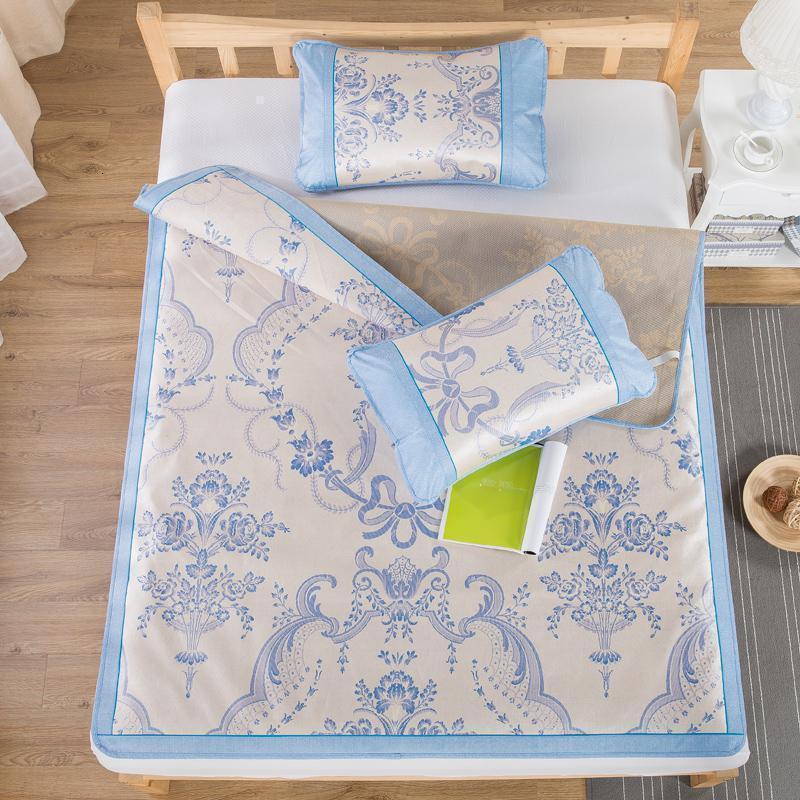 冰丝凉席三件套夏季1.8m床可水洗夏天欧式席2米床笠款防滑席子1.5_5_163_427 1.8m（6英尺）床 欧式蓝-松紧款