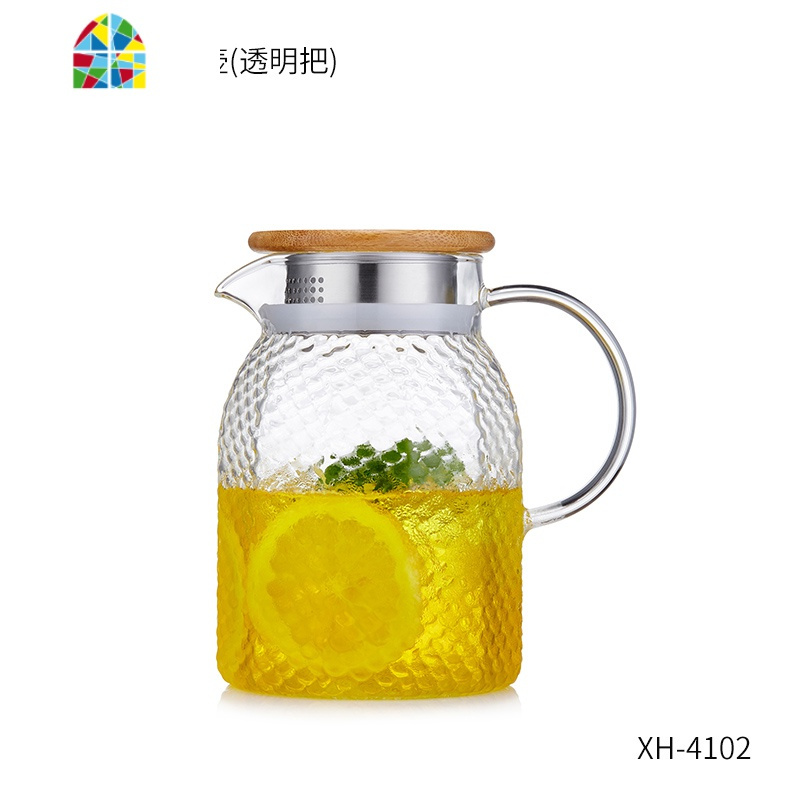 玻璃冷水壶家用耐热高温水瓶防爆凉白开水杯大容量茶壶凉水壶套装 FENGHOU 小龙方[黄把1000ML]+2个杯子+茶盘