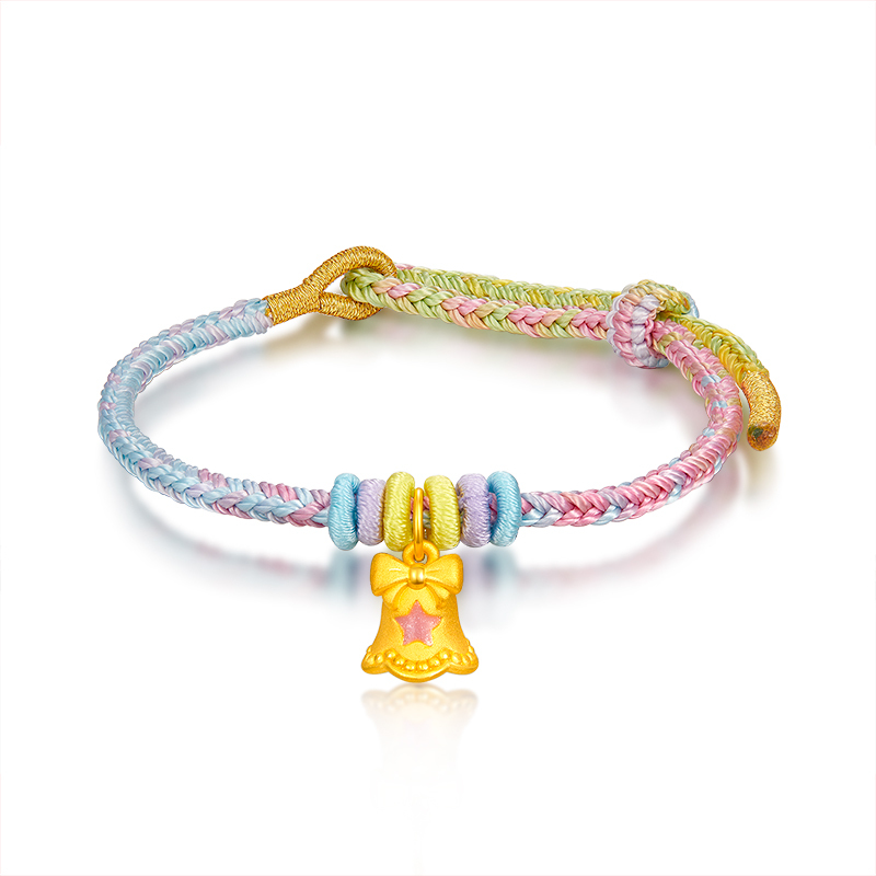 梦金园蝴蝶结圣诞铃铛黄金转运珠星星风铃足金手链多巴胺编绳送女友