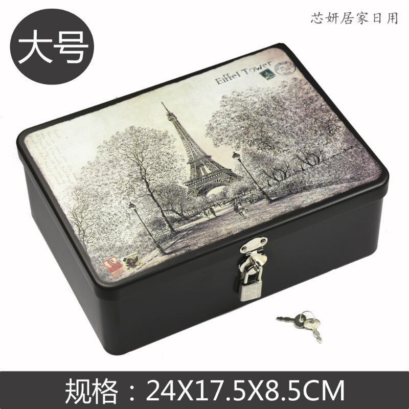 带锁收纳盒 学生宿舍桌面铁盒子保险盒子收纳小箱子票据证明信件整理储物密码盒存钱罐 女生珠宝首饰盒（客户）
