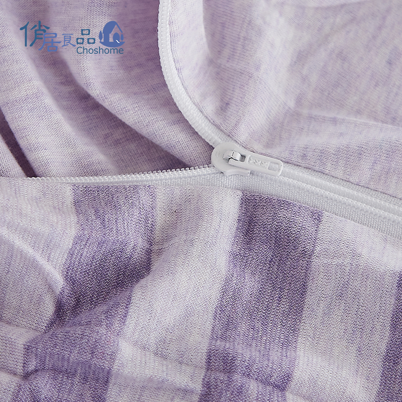 俏居(Choshome)家纺 日式四件套纯棉新疆长绒棉针织棉床笠被套简约条纹款全棉天竺棉套件高清大图