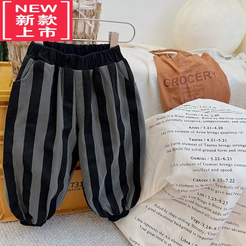 可莉允文艺范~韩版儿童双层加绒保暖灯笼裤冬装男童撞色竖条纹哈伦裤潮保暖裤