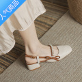 SUNTEK凉鞋女夏2023年新款韩系时装法式小众中粗跟温柔仙女玛丽女珍K时 杏色棕带4厘米跟感觉211-18 34标准码