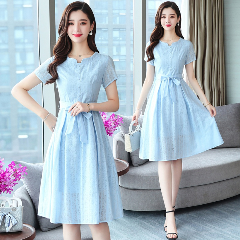 遇见衣姿连衣裙2020新款夏长款气质显瘦遮肚小清新夏季裙子女装