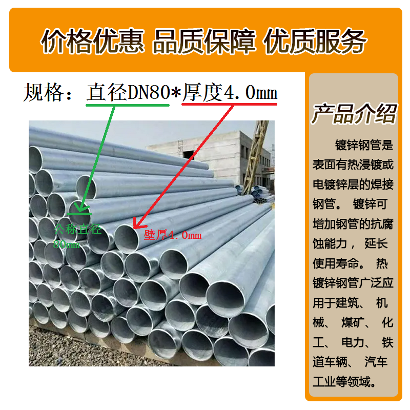 泰航建 镀锌钢管 DN80*4.0mm 根高清大图