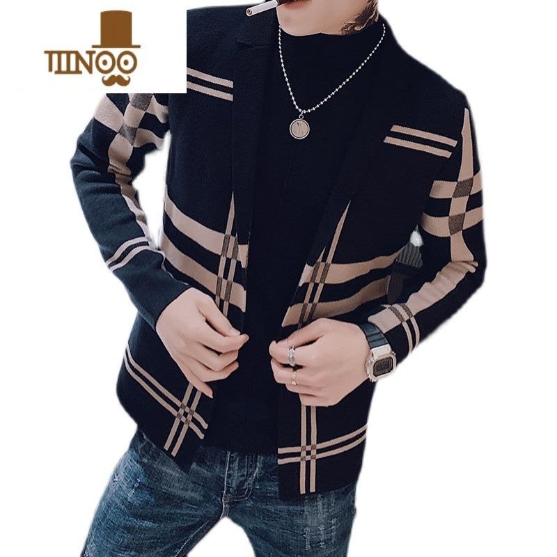 YANXU毛衣开衫男装外穿修身韩版2023新款精小伙痞帅潮牌ins针织外套图片