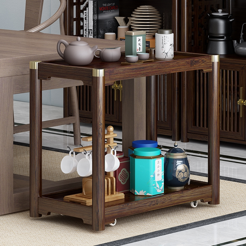 中式可移动小推车茶架子置物架茶几零食收纳小桌子边几茶台侧边柜