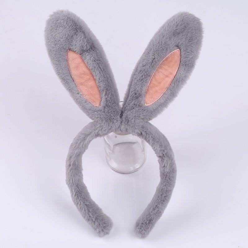 可爱新款毛绒兔子耳朵发箍束发洗脸用夹卸妆韩国isn发带少女头饰 灰色
